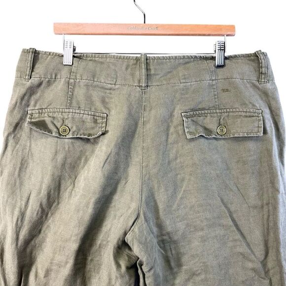 2005 y2k Tommy Hilfiger linen blend wide leg cargo crop pants size 12 roll up - Picture 10 of 16